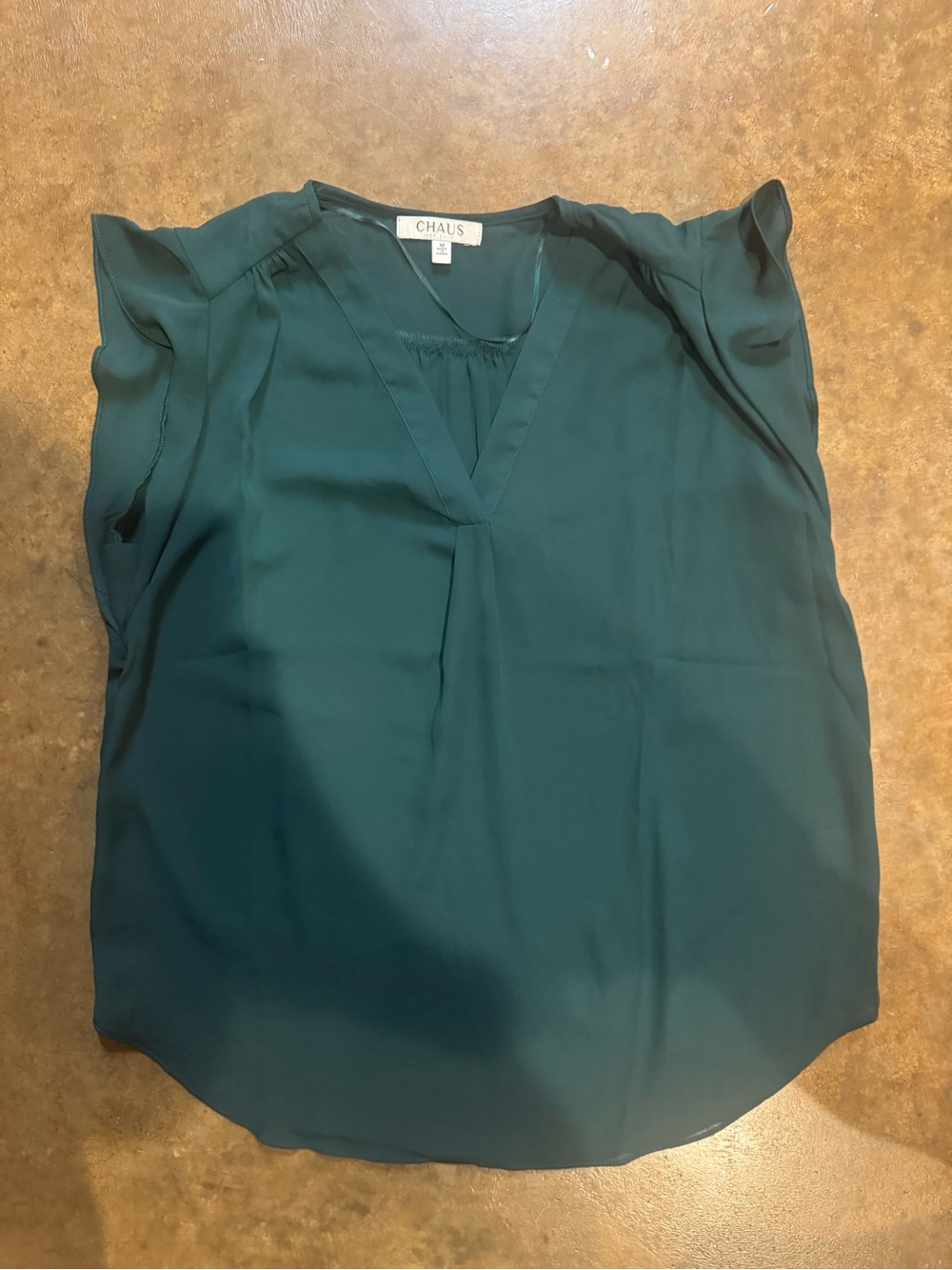 Chaus Teal Green V-Neck Flutter Sleeve Blouse